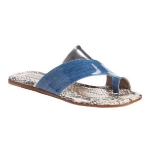 Attilio Giusti Leombruni AGL Denim & Snakeskin Sandal, Toe Loop Slide | 8.5 EUC